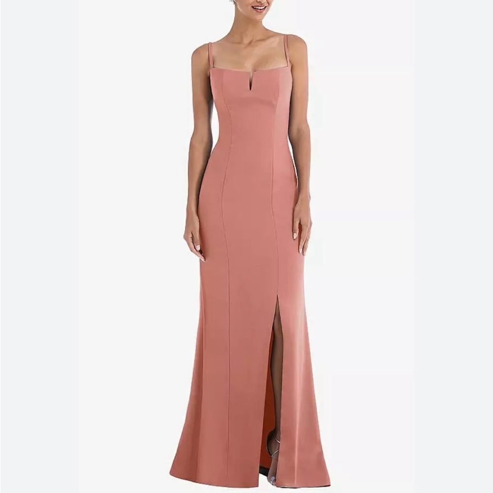 THREAD Crepe Notch Neckline Trumpet Gown Front Slit, Desert Rose, Sz 18 NWT